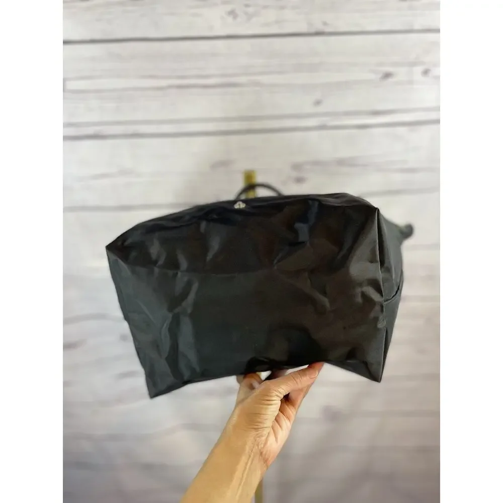 Longchamp Le Pliage Small Black Tote Bag Black Embroidered Nylon Handbag - Picture 7 of 9